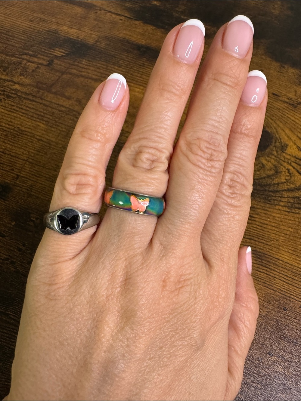 Butterfly Ring Bundle Green & Orange and Silver Tone Size 6 & 7